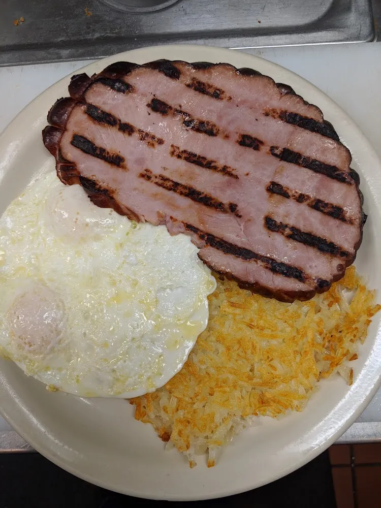 Ham Eggs Hash Browns and Toast