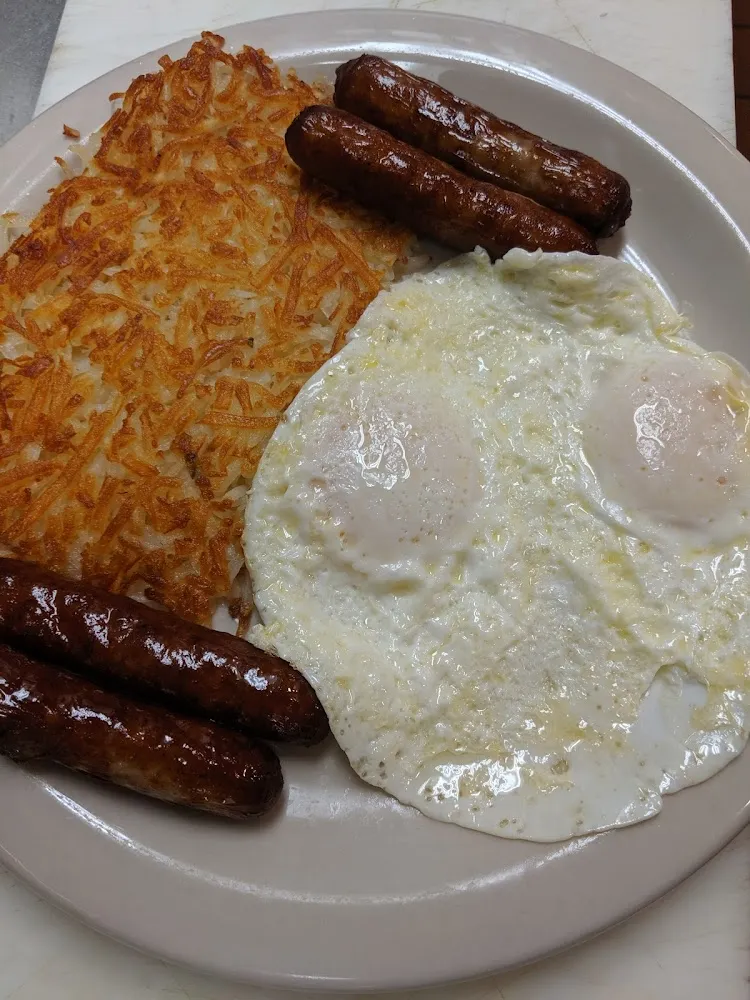 Sausage Link Eggs Hash Browns and Toast